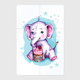 Магнитный плакат 2Х3 с принтом Милый слоник и пирожное в Екатеринбурге, Полимерный материал с магнитным слоем | 6 деталей размером 9*9 см | день рождения | детский | забавный | звездочки | звезды | капкейк | кекс | малыш | милый | пирожное | слон | слоненок | слоник