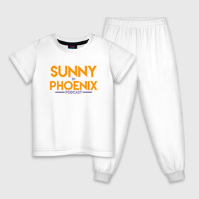 Детская пижама хлопок с принтом Sunny In Phoenix в Екатеринбурге, 100% хлопок |  брюки и футболка прямого кроя, без карманов, на брюках мягкая резинка на поясе и по низу штанин
 | Тематика изображения на принте: basketball | mvp | nba | phoenix | sport | streetball | suns | аризона | баскетбол | игра | крис пол | мяч | нба | санс | спорт | стритбол | тренер | финикс | чемпион