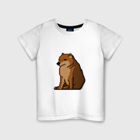 Детская футболка хлопок с принтом Собака Мем! в Екатеринбурге, 100% хлопок | круглый вырез горловины, полуприлегающий силуэт, длина до линии бедер | bonk | doge | бонк | верный друг | взгляд | доге | животные | пиксельный | пушистик | собака | чимис