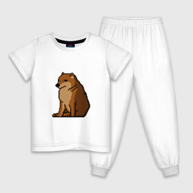 Детская пижама хлопок с принтом Собака Мем! в Екатеринбурге, 100% хлопок |  брюки и футболка прямого кроя, без карманов, на брюках мягкая резинка на поясе и по низу штанин
 | bonk | doge | бонк | верный друг | взгляд | доге | животные | пиксельный | пушистик | собака | чимис