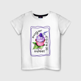 Детская футболка хлопок с принтом Сладкое пирожное в Екатеринбурге, 100% хлопок | круглый вырез горловины, полуприлегающий силуэт, длина до линии бедер | honey | sugar | sweet | девушке | десерт | десерты | капекейк | кекс | пирожное | сладенькая | сладкая | сладкое | сладости