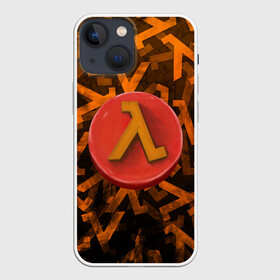 Чехол для iPhone 13 mini с принтом ЛОГО КНОПКА | HALF LIFE (Z) в Екатеринбурге,  |  | aperture laboratories | black mesa | gordon freeman | half life | half life 3 | logo | valve | блэк меса | вэлв | гордон фриман | лого | халф лайф