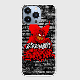 Чехол для iPhone 13 Pro с принтом Friday Night Funkin TrickyWall в Екатеринбурге,  |  | black | brick | character | clown | demon | fire | fnf | friday night funkin | red | tricky | white | белый | буквы | демон | игра | картинка | кирпич | клоун | красный | логотип | микрофон | огонь | персонаж | рисовка | трещины | трики | фра