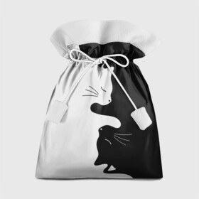 Подарочный 3D мешок с принтом Коты инь янь в Екатеринбурге, 100% полиэстер | Размер: 29*39 см | Тематика изображения на принте: cat | домашние животные | звери | инь и янь | инь янь | кот | коты | кошка | кошки | черно белое | чернобелое | черное и белое
