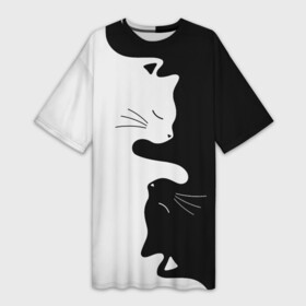 Платье-футболка 3D с принтом Коты инь янь в Екатеринбурге,  |  | cat | домашние животные | звери | инь и янь | инь янь | кот | коты | кошка | кошки | черно белое | чернобелое | черное и белое