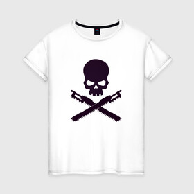 Женская футболка хлопок с принтом Warhammer Roger в Екатеринбурге, 100% хлопок | прямой крой, круглый вырез горловины, длина до линии бедер, слегка спущенное плечо | chainsword | jolly roger | pirate | skull | warhammer | вархаммер | пиломеч | пиратский флаг | череп