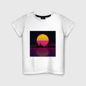 Детская футболка хлопок с принтом Neon City в Екатеринбурге, 100% хлопок | круглый вырез горловины, полуприлегающий силуэт, длина до линии бедер | city | neon | retrowave | sunset | город | закат | неон | ретровейв