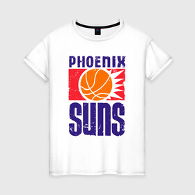 Женская футболка хлопок с принтом Phoenix Suns в Екатеринбурге, 100% хлопок | прямой крой, круглый вырез горловины, длина до линии бедер, слегка спущенное плечо | basketball | mvp | nba | phoenix | sport | streetball | suns | аризона | баскетбол | игра | крис пол | мяч | нба | санс | спорт | стритбол | тренер | финикс | чемпион