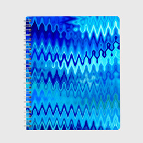 Тетрадь с принтом Синий-голубой абстрактный узор в Екатеринбурге, 100% бумага | 48 листов, плотность листов — 60 г/м2, плотность картонной обложки — 250 г/м2. Листы скреплены сбоку удобной пружинной спиралью. Уголки страниц и обложки скругленные. Цвет линий — светло-серый
 | Тематика изображения на принте: абстрактный | волны | зигзаг | размытый узор | синий | современный