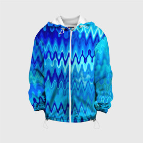 Детская куртка 3D с принтом Синий-голубой абстрактный узор в Екатеринбурге, 100% полиэстер | застежка — молния, подол и капюшон оформлены резинкой с фиксаторами, по бокам — два кармана без застежек, один потайной карман на груди, плотность верхнего слоя — 90 г/м2; плотность флисового подклада — 260 г/м2 | Тематика изображения на принте: абстрактный | волны | зигзаг | размытый узор | синий | современный