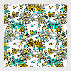Магнитный плакат 3Х3 с принтом Бирюзово-желтый узор в Екатеринбурге, Полимерный материал с магнитным слоем | 9 деталей размером 9*9 см | абстрактный | беспорядочный | бирюзовый | желтый | кляксы | пятна | современный