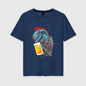 Женская футболка хлопок Oversize с принтом Пивозавр - Гранж в Екатеринбурге, 100% хлопок | свободный крой, круглый ворот, спущенный рукав, длина до линии бедер
 | dinosaur | pivo | pivozavr | гранж | динозавр | прикол