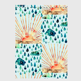 Скетчбук с принтом Осенний паттерн: Дождь и солнце в Екатеринбурге, 100% бумага
 | 48 листов, плотность листов — 100 г/м2, плотность картонной обложки — 250 г/м2. Листы скреплены сверху удобной пружинной спиралью | Тематика изображения на принте: 3d | blue | clouds | overcast | rain | raindrops | sun | sunset | watercolor | weather | акварель | дизайн | дождливый | дождь | закат | капли | коллаж | лучи | непогода | облака | осенний | осень | паттерн | погода | рассвет | синий