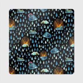 Магнит виниловый Квадрат с принтом Дождливая осень.Солнце, облака в Екатеринбурге, полимерный материал с магнитным слоем | размер 9*9 см, закругленные углы | Тематика изображения на принте: autumn | pattern | raibow | rain | raindrops | sun | watercolor | акварель | дизайн | дождливый | дождь | закат | капли | коллаж | ливень | морось | непогода | облака | осень | паттерн | погода | природа | радуга | рассвет | солнце