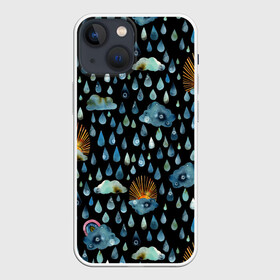 Чехол для iPhone 13 mini с принтом Дождливая осень.Солнце, облака в Екатеринбурге,  |  | autumn | pattern | raibow | rain | raindrops | sun | watercolor | акварель | дизайн | дождливый | дождь | закат | капли | коллаж | ливень | морось | непогода | облака | осень | паттерн | погода | природа | радуга | рассвет | солнце