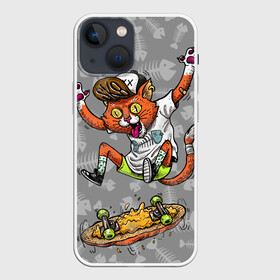Чехол для iPhone 13 mini с принтом SK8CAT в Екатеринбурге,  |  | cat | fishbone | meow | sk8 | skate | skateboarding | кот | мяу | скейт | скейтбординг