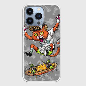 Чехол для iPhone 13 Pro с принтом SK8CAT в Екатеринбурге,  |  | Тематика изображения на принте: cat | fishbone | meow | sk8 | skate | skateboarding | кот | мяу | скейт | скейтбординг
