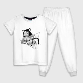 Детская пижама хлопок с принтом Нагаторо-сан кошечка в Екатеринбурге, 100% хлопок |  брюки и футболка прямого кроя, без карманов, на брюках мягкая резинка на поясе и по низу штанин
 | аниме | кошка | нагаторо | неко | садистка | ученица | хаясэ | школьница