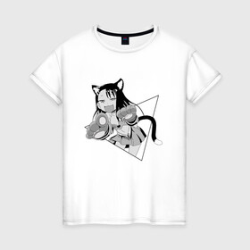 Женская футболка хлопок с принтом Нагаторо-сан кошечка в Екатеринбурге, 100% хлопок | прямой крой, круглый вырез горловины, длина до линии бедер, слегка спущенное плечо | аниме | кошка | нагаторо | неко | садистка | ученица | хаясэ | школьница