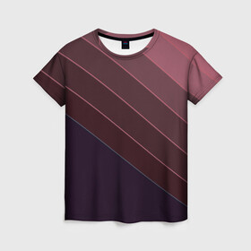 Женская футболка 3D с принтом Коричнево-фиолетовый узор  в Екатеринбурге, 100% полиэфир ( синтетическое хлопкоподобное полотно) | прямой крой, круглый вырез горловины, длина до линии бедер | абстрактный | геометрический | диагональный узор | коричневый | косые полосы | современный | фиолетовый | шоколадный