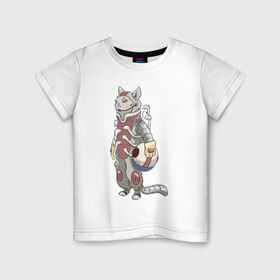 Детская футболка хлопок с принтом К полёту - готов в Екатеринбурге, 100% хлопок | круглый вырез горловины, полуприлегающий силуэт, длина до линии бедер | Тематика изображения на принте: арт | астронавт | белая кошка | белый кот | космонавт | космос | кот | котейка | кошка | рисунок | скафандр