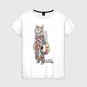 Женская футболка хлопок с принтом К полёту - готов в Екатеринбурге, 100% хлопок | прямой крой, круглый вырез горловины, длина до линии бедер, слегка спущенное плечо | арт | астронавт | белая кошка | белый кот | космонавт | космос | кот | котейка | кошка | рисунок | скафандр