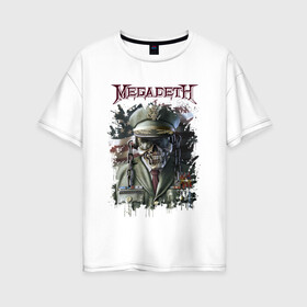 Женская футболка хлопок Oversize с принтом Megadeth | Мегадеф  (Z) в Екатеринбурге, 100% хлопок | свободный крой, круглый ворот, спущенный рукав, длина до линии бедер
 | dave mustaine | megadeth | music | rock | дирк вербурен | дэвид эллефсон | дэйв мастейн | кико лоурейро | мегадеф | мегадэф | музыка | рок | трэш метал | хард рок | хеви метал