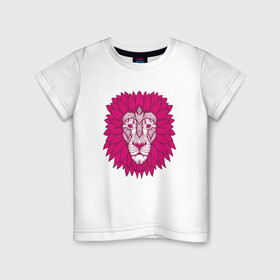 Детская футболка хлопок с принтом Pink Lion в Екатеринбурге, 100% хлопок | круглый вырез горловины, полуприлегающий силуэт, длина до линии бедер | animal | cat | lion | африка | животные | зверь | кот | кошка | лев | львенок | львица | тигр | хищник | царь