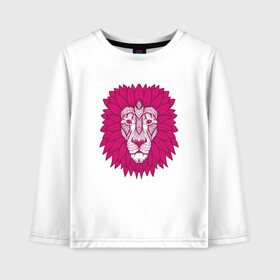Детский лонгслив хлопок с принтом Pink Lion в Екатеринбурге, 100% хлопок | круглый вырез горловины, полуприлегающий силуэт, длина до линии бедер | animal | cat | lion | африка | животные | зверь | кот | кошка | лев | львенок | львица | тигр | хищник | царь