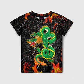 Детская футболка 3D с принтом Дракон Огонь Dragon Fire в Екатеринбурге, 100% гипоаллергенный полиэфир | прямой крой, круглый вырез горловины, длина до линии бедер, чуть спущенное плечо, ткань немного тянется | beast | dragon | fire | горелый | дракон | животные | зверь | змей | когти | огонь | пепел | пламя | узор | чб | японский