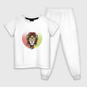 Детская пижама хлопок с принтом Reggae Lion в Екатеринбурге, 100% хлопок |  брюки и футболка прямого кроя, без карманов, на брюках мягкая резинка на поясе и по низу штанин
 | Тематика изображения на принте: animal | cat | lion | reggae | африка | животные | зверь | кот | кошка | лев | львенок | львица | музыка | регги | тигр | хищник | царь | ямайка. jamaica