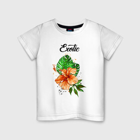 Детская футболка хлопок с принтом Exotic. Экзотический цветок в Екатеринбурге, 100% хлопок | круглый вырез горловины, полуприлегающий силуэт, длина до линии бедер | exotic | листья | монстера | тропики | тропический | цветок | цветочный | цветы | экзотика | экзотический