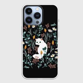 Чехол для iPhone 13 Pro с принтом Кошечка среди цветов в Екатеринбурге,  |  | cat | cats | flowers | киса | киска | кот | коте | котенок | котик | котэ | кошечка | кошка | мем | мем с кошкой | мяу | ромашки | с кошечкой | с кошкой | цветы