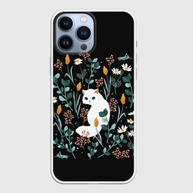 Чехол для iPhone 13 Pro Max с принтом Кошечка среди цветов в Екатеринбурге,  |  | cat | cats | flowers | киса | киска | кот | коте | котенок | котик | котэ | кошечка | кошка | мем | мем с кошкой | мяу | ромашки | с кошечкой | с кошкой | цветы