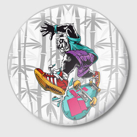 Значок с принтом HiFi Panda в Екатеринбурге,  металл | круглая форма, металлическая застежка в виде булавки | bamboo | panda | sk8 | skate park | skeate | бамбук | панда | скейт | скейт парк