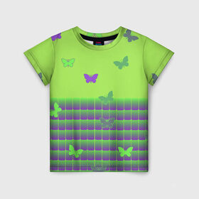 Детская футболка 3D с принтом Бабочки в Екатеринбурге, 100% гипоаллергенный полиэфир | прямой крой, круглый вырез горловины, длина до линии бедер, чуть спущенное плечо, ткань немного тянется | бабочки | кислотный рисунок | лето | насекомые | неон | солнце | тепло