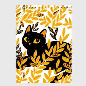 Скетчбук с принтом Кот и осень в Екатеринбурге, 100% бумага
 | 48 листов, плотность листов — 100 г/м2, плотность картонной обложки — 250 г/м2. Листы скреплены сверху удобной пружинной спиралью | арт | кот | котейка | кошка | осень | пшеница | рисунок | чёрная кошка | чёрный кот | чёрный котик