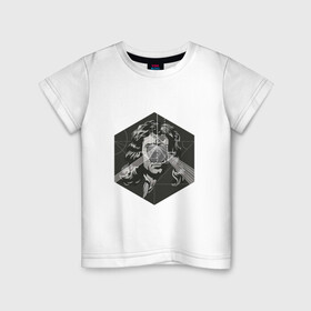 Детская футболка хлопок с принтом Исаак Ньютон в Екатеринбурге, 100% хлопок | круглый вырез горловины, полуприлегающий силуэт, длина до линии бедер | арт | исаак ньютон | ньютон | рисунок | учёный | физик | физика | чёрно белый | черно белый рисунок | яблоко
