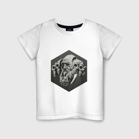 Детская футболка хлопок с принтом Чарльз Дарвин в Екатеринбурге, 100% хлопок | круглый вырез горловины, полуприлегающий силуэт, длина до линии бедер | арт | дарвин | рисунок | учёный | чарльз дарвин | череп | черепа | чёрно белый | черно белый рисунок | эволюция
