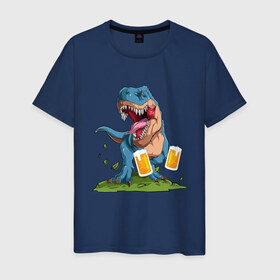 Мужская футболка хлопок с принтом Пивозавр в Екатеринбурге, 100% хлопок | прямой крой, круглый вырез горловины, длина до линии бедер, слегка спущенное плечо. | dinosaur | pivo | pivozavr | динозавр | прикол