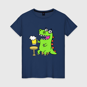 Женская футболка хлопок с принтом Пивозавр в Екатеринбурге, 100% хлопок | прямой крой, круглый вырез горловины, длина до линии бедер, слегка спущенное плечо | dinosaur | pivo | pivozavr | динозавр | прикол