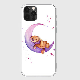 Чехол для iPhone 12 Pro Max с принтом Плюшевый мишка спит на луне в Екатеринбурге, Силикон |  | Тематика изображения на принте: bedtime | dream | moon | night | sleep | stars | teddy bear | акварель | акварельный | детский | дизайн | звездный | звезды | игрушка | луна | малыш | малышковый | медведь | милый | мишка | ночь | плюшевый | розовый | сиреневый