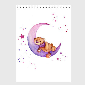 Скетчбук с принтом Плюшевый мишка спит на луне в Екатеринбурге, 100% бумага
 | 48 листов, плотность листов — 100 г/м2, плотность картонной обложки — 250 г/м2. Листы скреплены сверху удобной пружинной спиралью | bedtime | dream | moon | night | sleep | stars | teddy bear | акварель | акварельный | детский | дизайн | звездный | звезды | игрушка | луна | малыш | малышковый | медведь | милый | мишка | ночь | плюшевый | розовый | сиреневый
