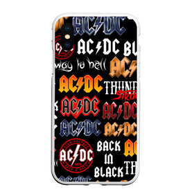 Чехол для iPhone XS Max матовый с принтом AC DC LOGOBOMBING  в Екатеринбурге, Силикон | Область печати: задняя сторона чехла, без боковых панелей | ac dc | angus young. | back in black | brian johnson | hells bells | highway to hell | rock | thunderstruck | tnt | ангус янг | брайан джонсон | группа | музыка | рок | эйси диси