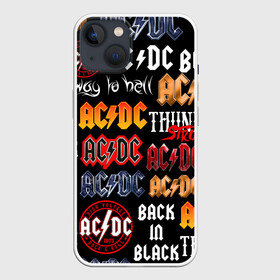 Чехол для iPhone 13 с принтом AC DC LOGOBOMBING в Екатеринбурге,  |  | ac dc | angus young. | back in black | brian johnson | hells bells | highway to hell | rock | thunderstruck | tnt | ангус янг | брайан джонсон | группа | музыка | рок | эйси диси