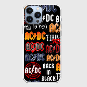 Чехол для iPhone 13 Pro Max с принтом AC DC LOGOBOMBING в Екатеринбурге,  |  | Тематика изображения на принте: ac dc | angus young. | back in black | brian johnson | hells bells | highway to hell | rock | thunderstruck | tnt | ангус янг | брайан джонсон | группа | музыка | рок | эйси диси