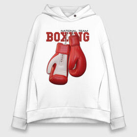 Женское худи Oversize хлопок с принтом BOXING в Екатеринбурге, френч-терри — 70% хлопок, 30% полиэстер. Мягкий теплый начес внутри —100% хлопок | боковые карманы, эластичные манжеты и нижняя кромка, капюшон на магнитной кнопке | box | boxing | fighter | figt | mma | national | sport | team | боец | бои | бокс | боксер | единоборства | перчатки | сборная | спорт
