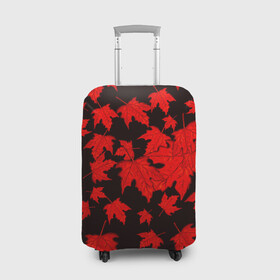 Чехол для чемодана 3D с принтом осенние листья в Екатеринбурге, 86% полиэфир, 14% спандекс | двустороннее нанесение принта, прорези для ручек и колес | клён | кленовые | красный | красный на черном | листва | листопад | листья | листья падают | осенние | осень | черный