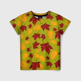 Детская футболка 3D с принтом осенние листья клён и дуб в Екатеринбурге, 100% гипоаллергенный полиэфир | прямой крой, круглый вырез горловины, длина до линии бедер, чуть спущенное плечо, ткань немного тянется | дуб | клён | кленовые | красный | красный на черном | листва | листопад | листья | листья падают | осенние | осень | черный