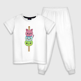 Детская пижама хлопок с принтом друзья на шпажке в Екатеринбурге, 100% хлопок |  брюки и футболка прямого кроя, без карманов, на брюках мягкая резинка на поясе и по низу штанин
 | друзья | кошка | мороженое | неко | улыбка